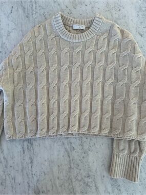 BABATON ARITZIA Cream Cable Knit Crewneck Sweater